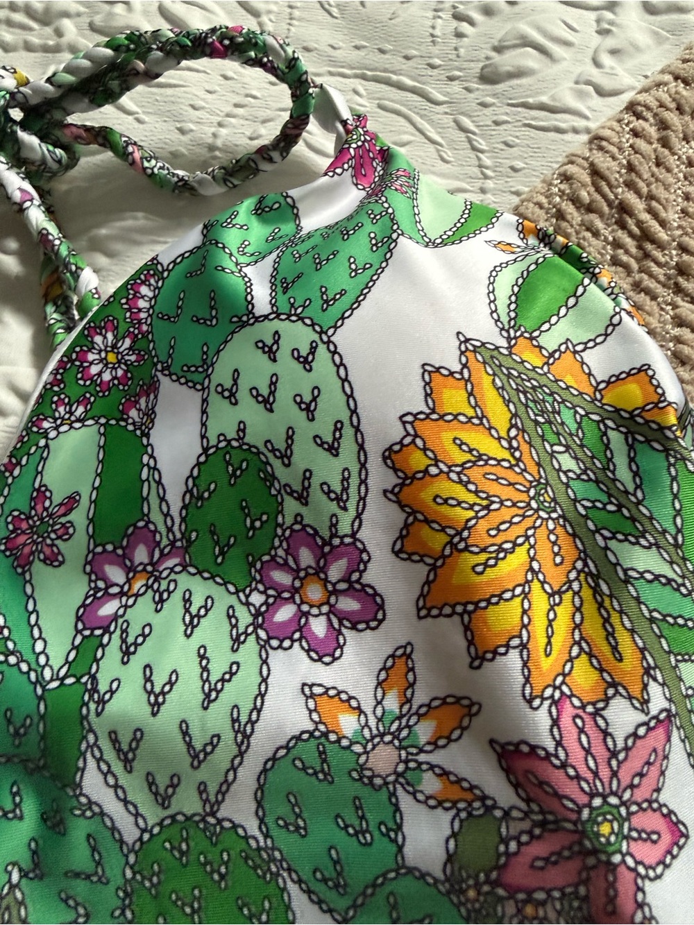 Trina Turk Green White Floral Cactus Swim Top - Picture 3 of 8